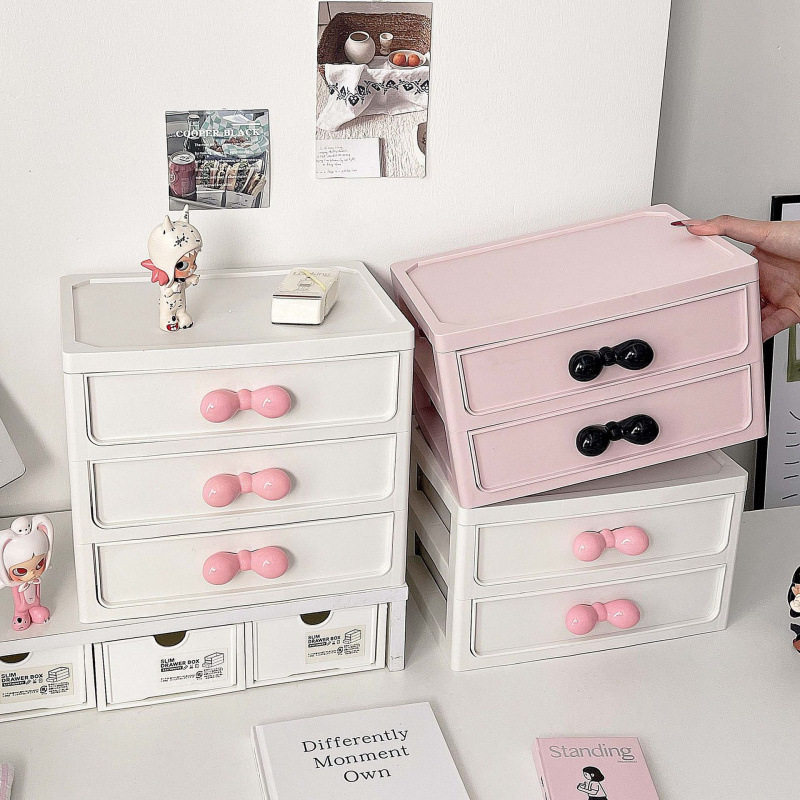 高颜值桌面收纳盒抽屉式大容量化妆品整理盒学生宿舍文具包邮