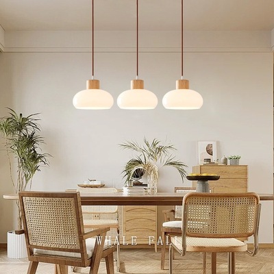 中古原木奶油风餐厅吊灯北欧简约餐桌吧台吊灯创意卧室床头小吊灯