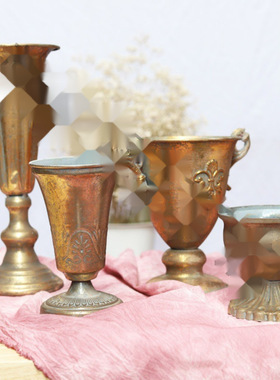 金色花瓶古典高脚杯花器花盆复古餐桌花艺铁艺金属欧式婚礼摆件