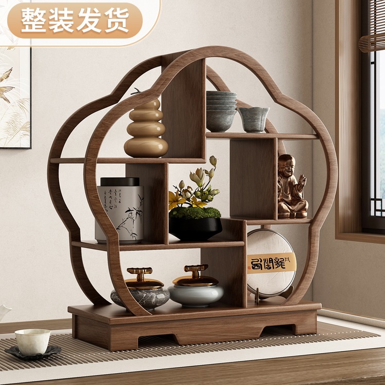 桌面博古架实木中式小型茶桌茶具架子置物架茶叶放置架茶壶摆放架