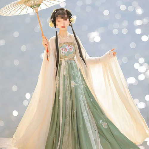 唐制诃子裙汉服女大袖衫印花日常套装春夏款式