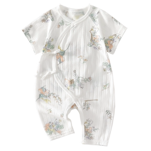 新生儿婴儿连体衣服夏季薄款a类纯棉0到3个月初生宝宝夏装哈衣服6