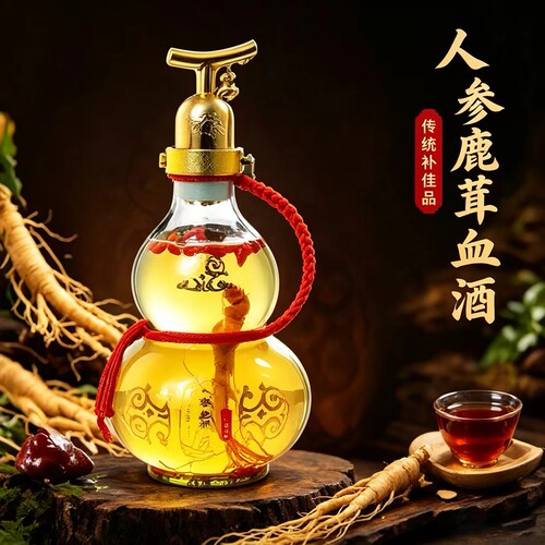人参鹿茸血酒大瓶葫芦瓶2.8L35度高粱基酒口粮酒一瓶一参