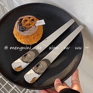 不锈钢酸奶专用勺高颜值甜品勺子平头咖啡勺冰淇淋长柄挖勺家用