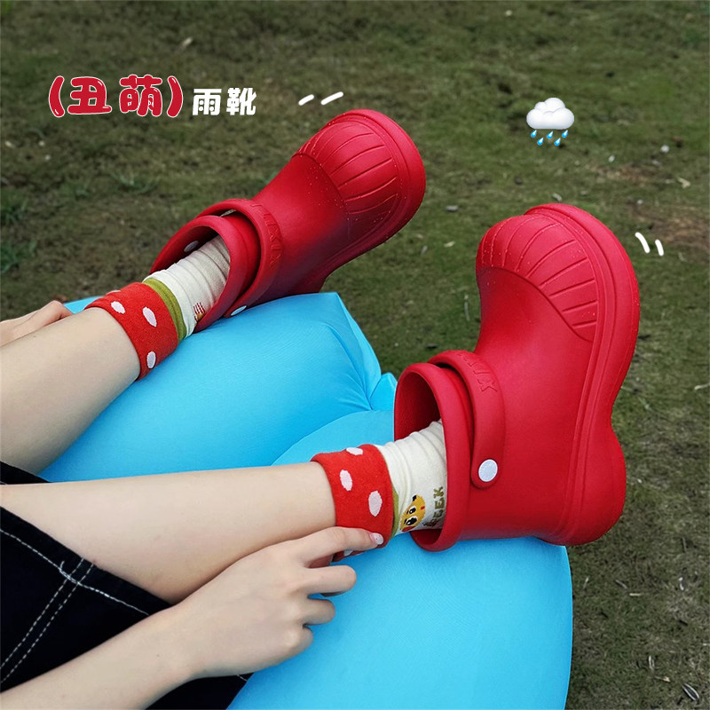 时尚户外防滑防水高级感雨靴丑萌圆头可爱水鞋女四季通用厚底雨鞋