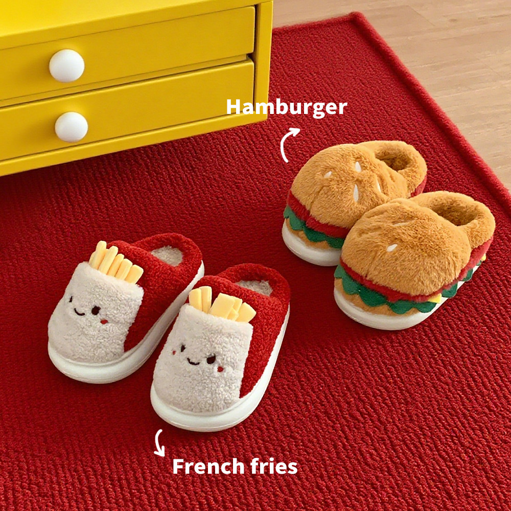 亲子可爱汉堡薯条棉拖鞋冬保暖儿童防滑一家三口外穿居家鞋男女士