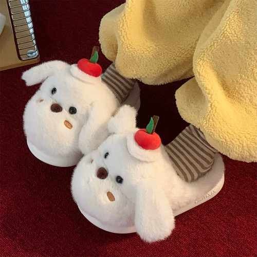 居家保暖防滑可爱苹果小狗棉拖鞋