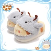 ins男女卧室情侣趣味可爱鲨鱼蜜蜂毛毛鞋 防滑包跟冬季 鲨bee棉拖鞋