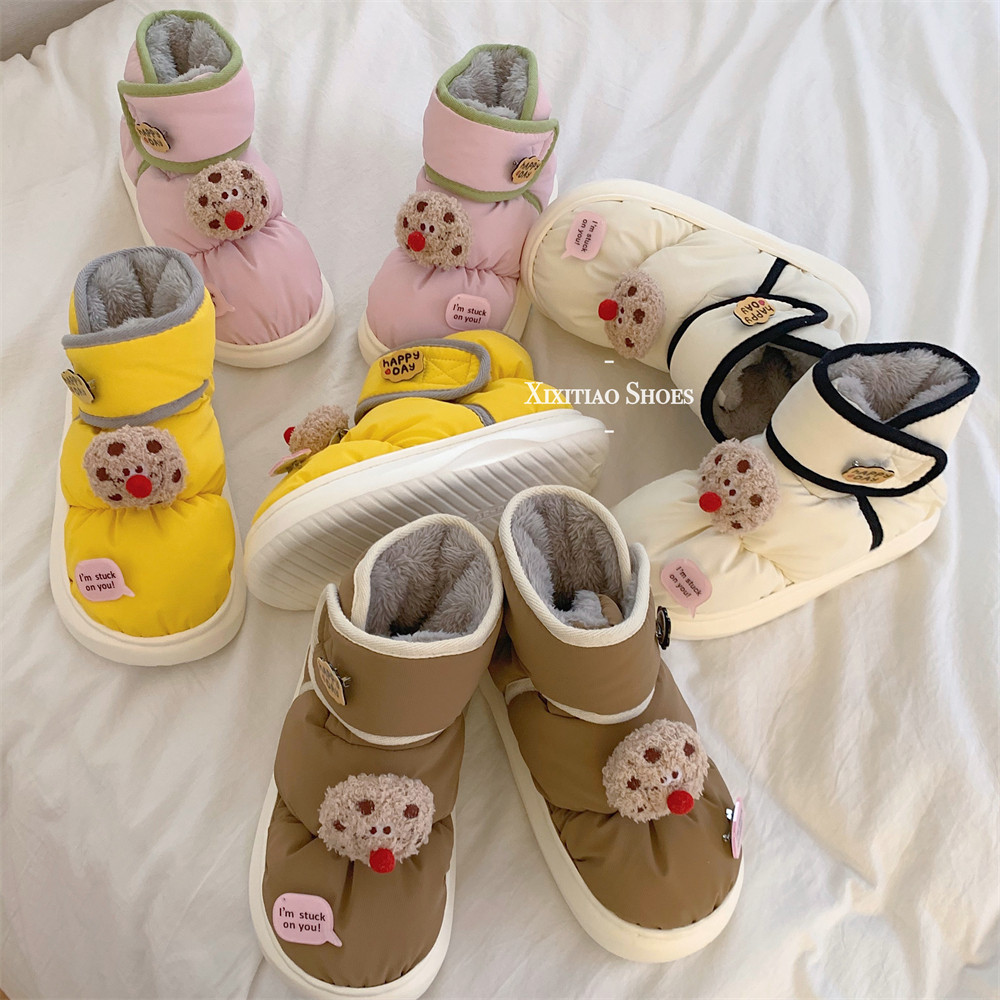 街头时尚百搭拼色防水面包棉鞋男女冬季红鼻子曲奇饼干情侣雪地靴