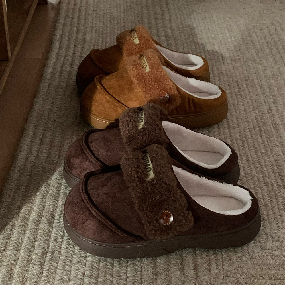 加绒勃肯包头拖鞋女冬增高防滑