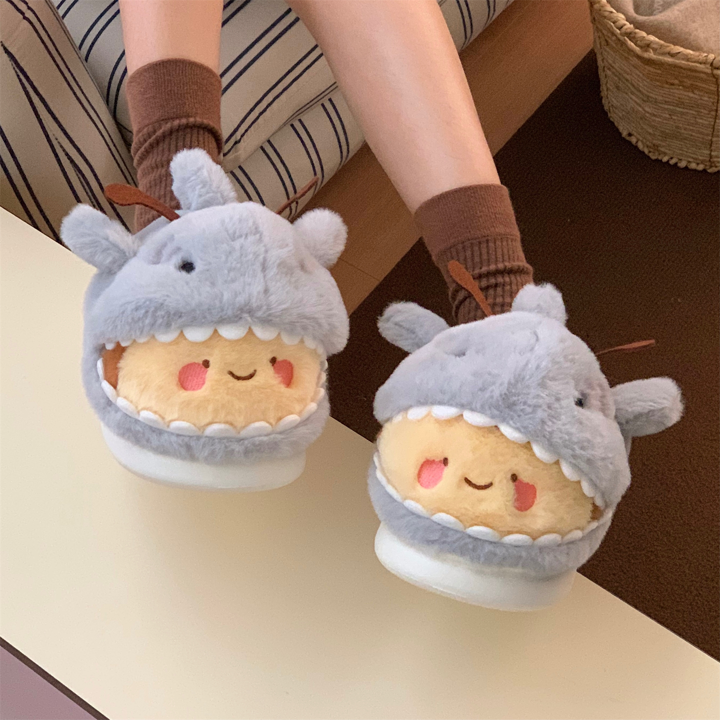 趣味鲨bee情侣棉拖鞋保暖防滑