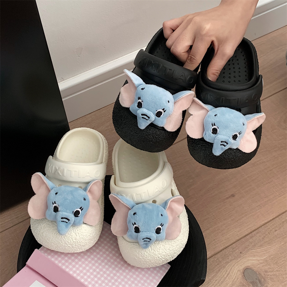 可爱毛绒小象儿童包头女童洞洞鞋