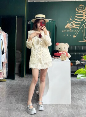 中式国潮风时尚2025春夏新款重工白色蕾丝外套短裤裙两件套套装女