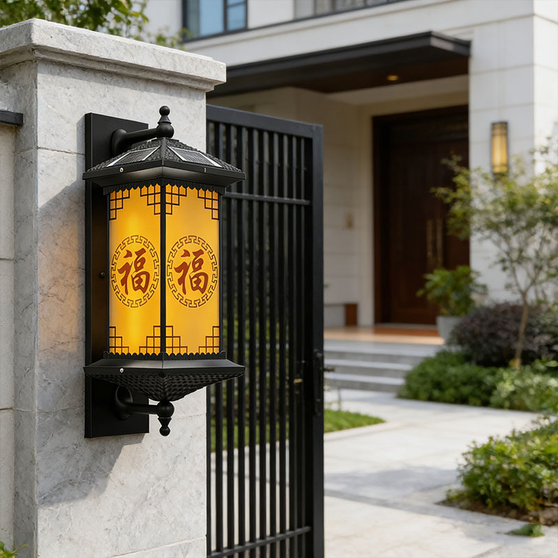 新中式太阳能户外壁灯室外防水别墅大门两侧罗马柱子灯围墙墙壁灯