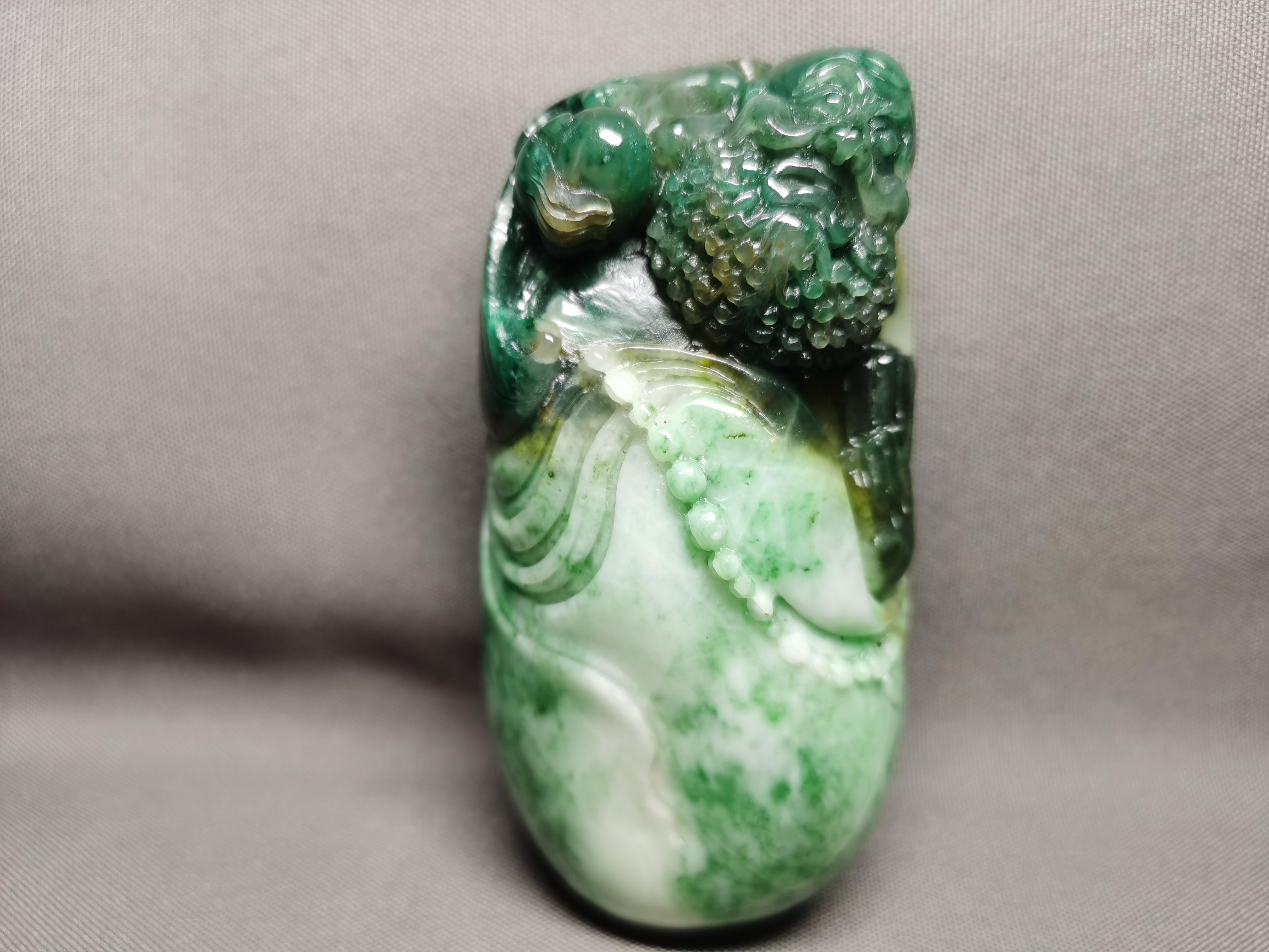 独山玉老天蓝绿白料手把件  达摩祖师爷