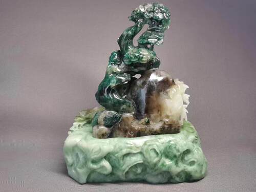独山玉老天蓝和绿白料---寿比南山