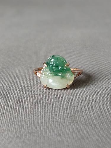 独山玉冰底老白天蓝料镶银佛戒，水润色翠，种水漂亮