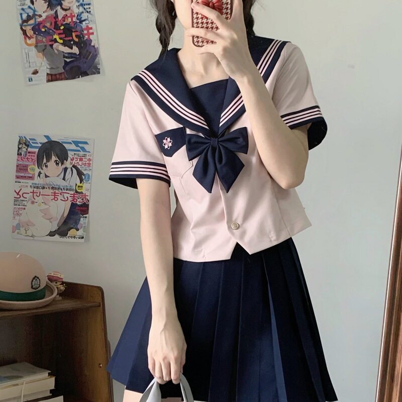 美子轻奢山茶与书原创粉色jk制服水手服山茶女子收腰款学院风夏季