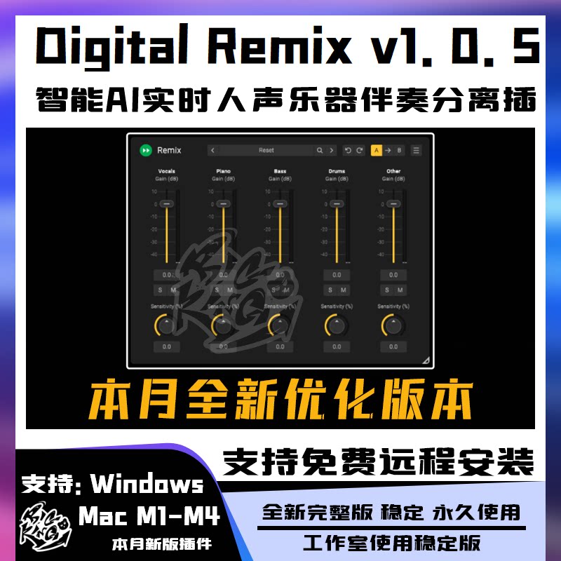 Acon Digital Remix автоматически устраняет оригинальное пение, фортепиано, барабаны, бас-гитару и вокальный плагин win/mac Изображение 1