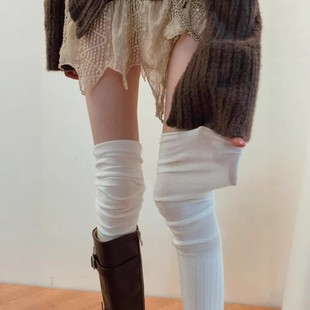 白色过膝堆堆袜子女秋冬款 纯色美拉德穿搭小腿袜子配靴子jk长筒袜