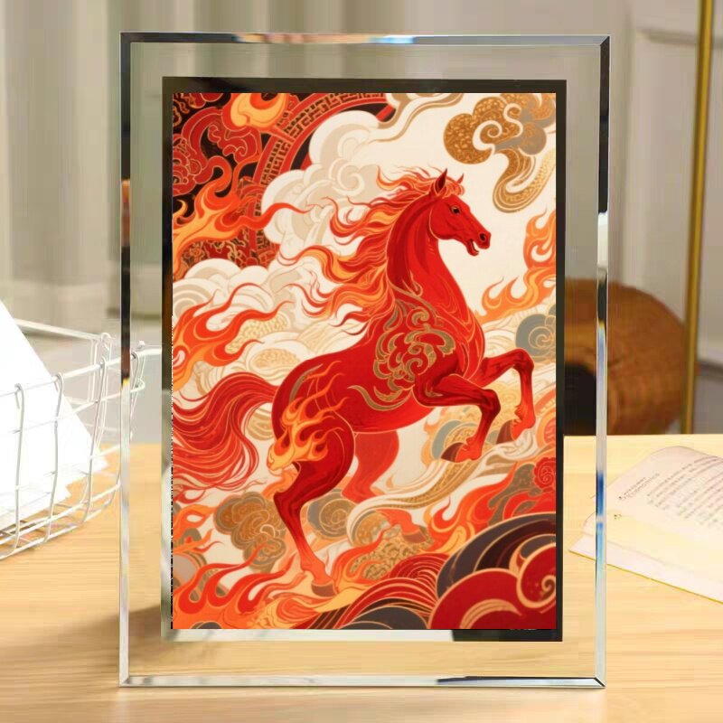 中式国风红色骏马玻璃相框摆台装饰画框家居桌面2026新年礼物朋友