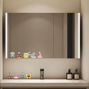 海绵宝宝玻璃贴纸简约镜子卡通趣味浴室卧室镜面装 饰搞笑防水贴膜