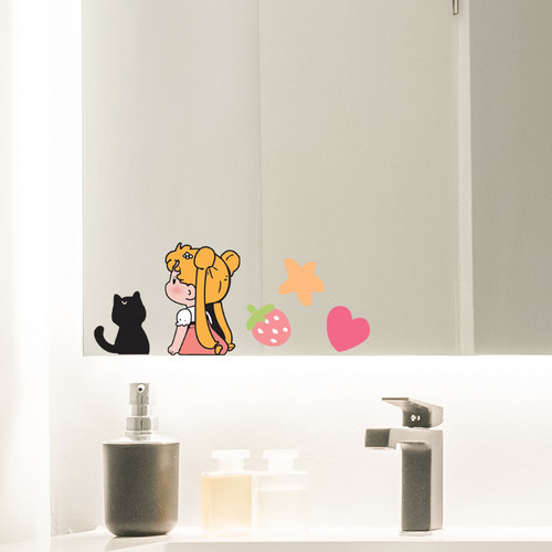 镜子浴室卡通图案卫生间波点贴纸