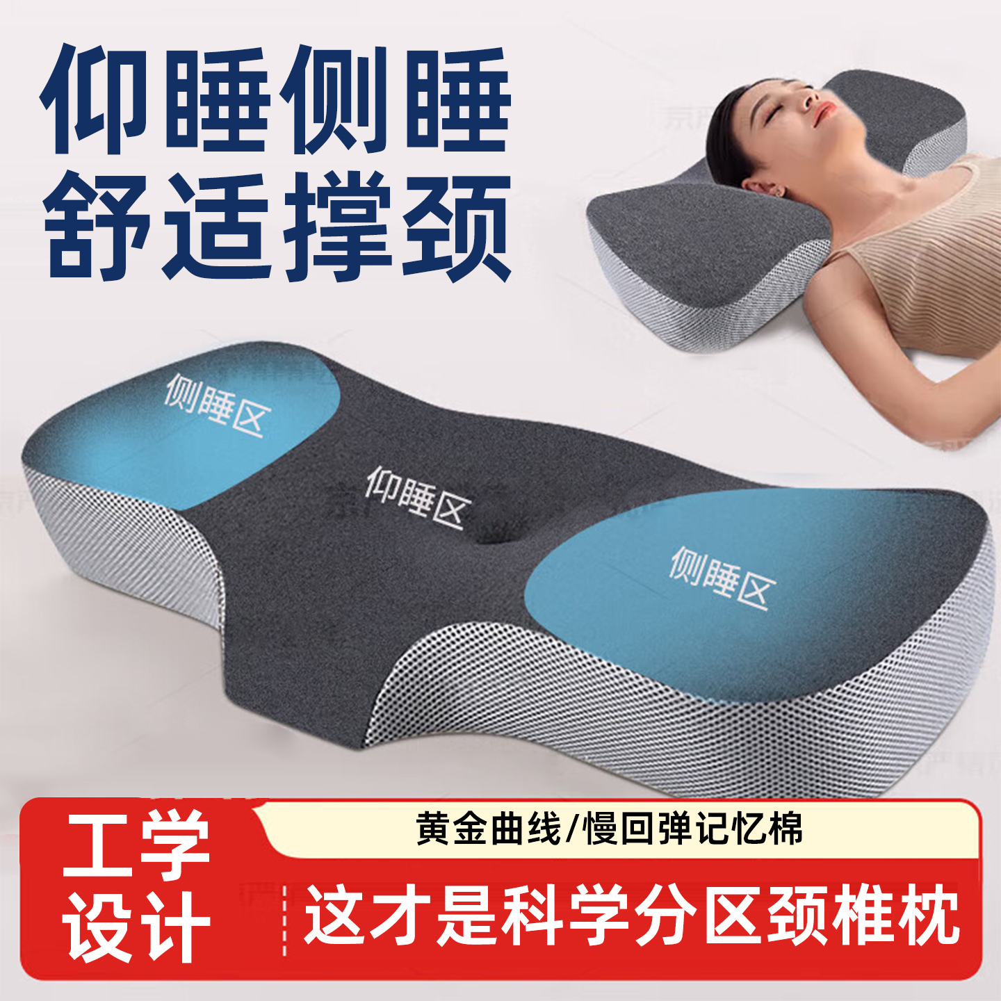 美国热卖款颈椎枕】人体工学分区