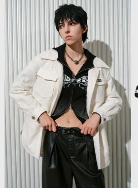 UX 冬季新款 白色翻领小香风外套女 时