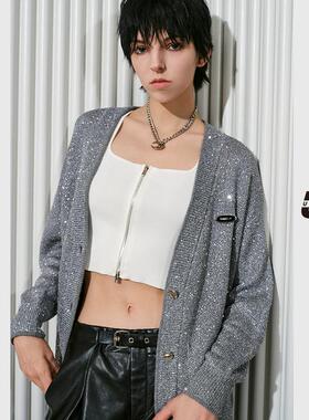 UX 冬季新款开襟毛衫女 时尚灰色上衣