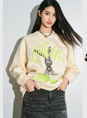 UX 冬季新款 米白色/灰色字母印花卫衣女 时尚通勤长