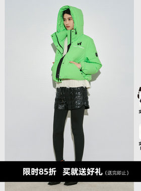 UX 冬季新款 黄绿色连帽短款羽绒服女
