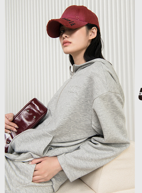 UX 2025春秋新款 灰色拉链连帽卫衣