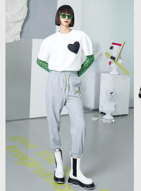 灰色贴标卫裤女UX经典春夏季款高腰修身显瘦抽绳束脚长裤潮ins