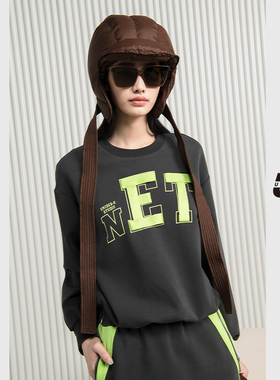 UX 秋季新款 灰色宽松字母撞色卫衣女 时尚通勤百搭