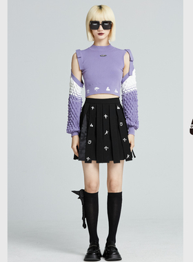 淡紫色肌理感套头毛衫UX经典春秋季款女装高级时尚气质显瘦短款