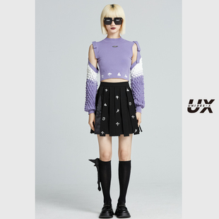 淡紫色肌理感套头毛衫UX经典春秋季款女装高级时尚气质显瘦短款