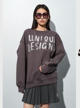 UX 2025春季新款 深灰色圆领长袖卫衣女 通勤百搭宽松上衣