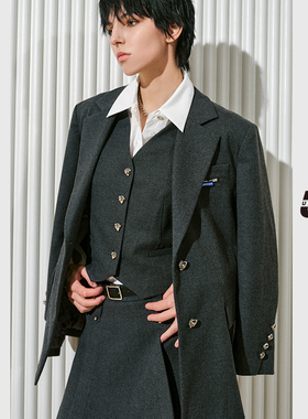 UX 冬季新款 深灰色里布夹棉西装女 时尚通勤百搭外