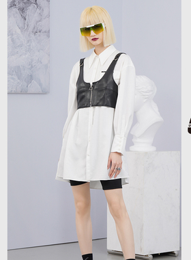 白色衬衫连衣裙女UX春秋款两件套中长款休闲时尚长裙潮ins