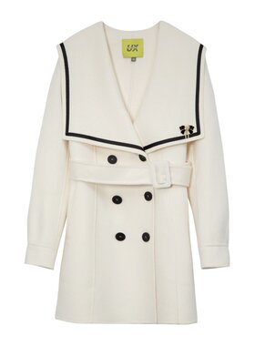 白色大翻领双排扣双面呢大衣女UX冬季新