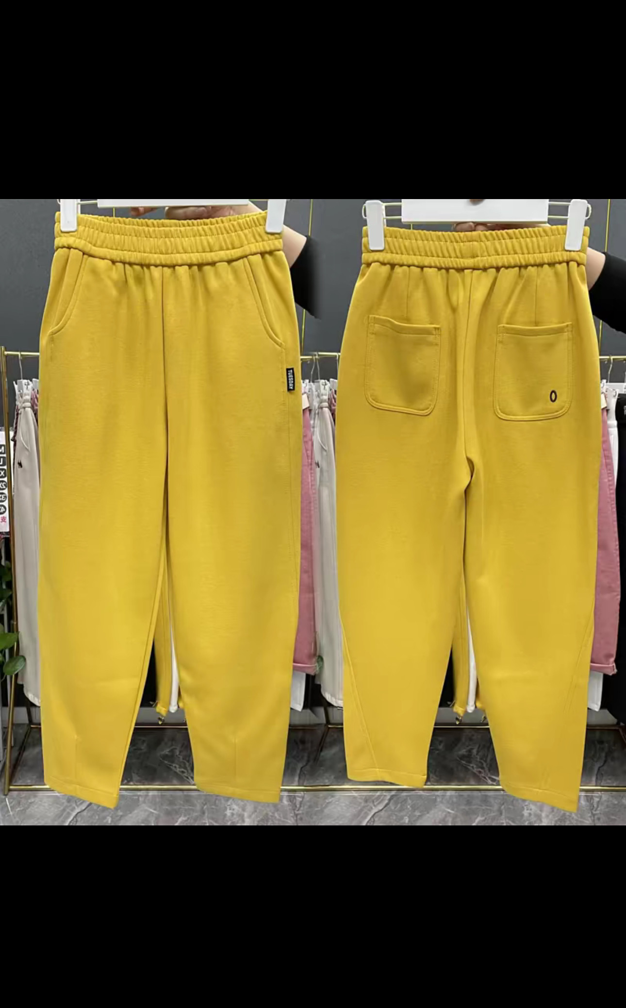 刺绣春季款黄色休闲运动卫裤女小休闲裤