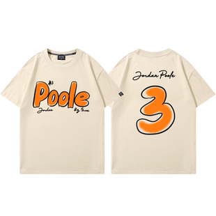 勇士队普尔美式复古印花T恤男篮球运动训练短袖袖ins潮牌半袖夏季