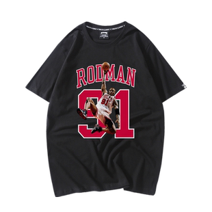 公牛队罗德曼91号复古印花t恤男美式篮球衣休闲训练服潮流短袖夏