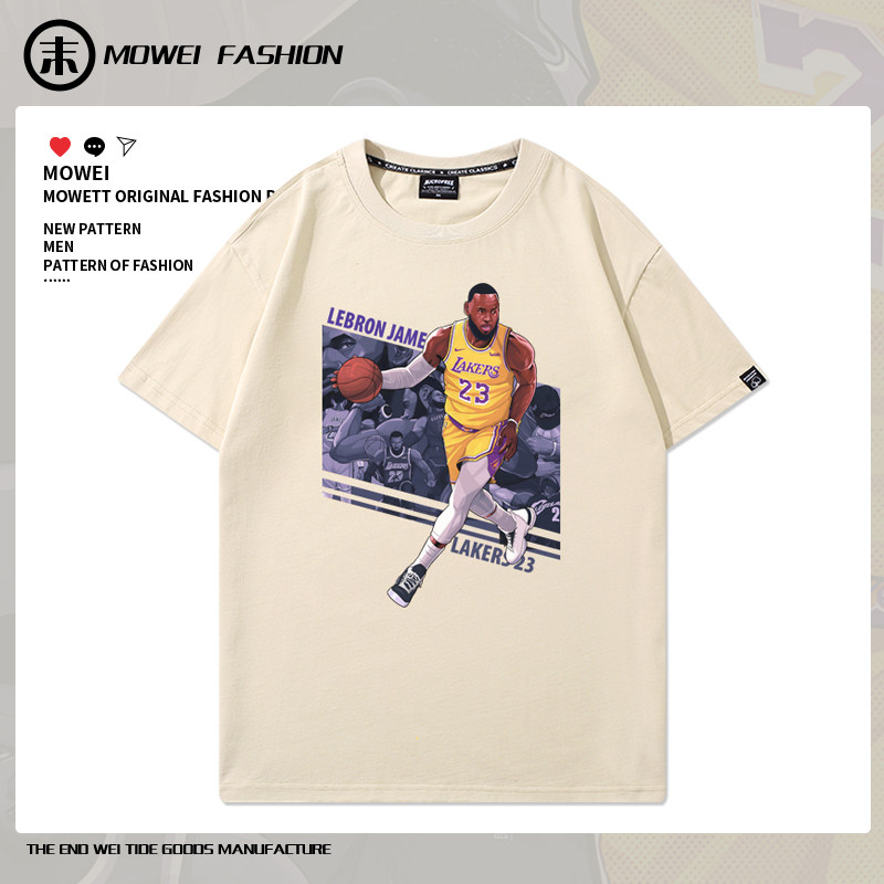 湖人队勒布朗詹姆斯t恤男美式休闲训练服短袖篮球运动宽松半袖夏