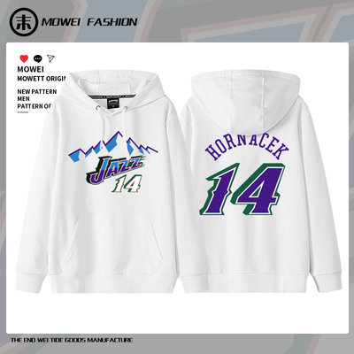 爵士队14号霍纳赛克复古雪山连帽卫衣男美式休闲篮球训练服冬季潮