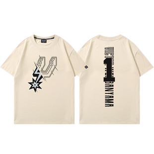 马刺队文班亚马1号篮球衣男美式休闲运动训练服宽松夏季短袖T恤潮