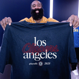2025洛杉矶快船哈登伦纳德季后赛出场训练服宽松篮球运动短袖T恤
