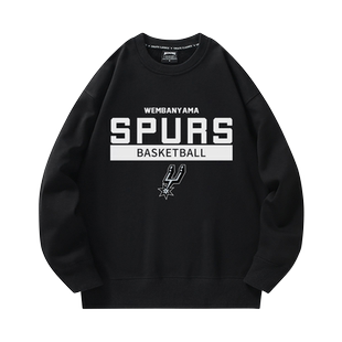 马刺队文班亚马卫衣男2023秋冬款美式休闲篮球训练圆领加绒外套潮