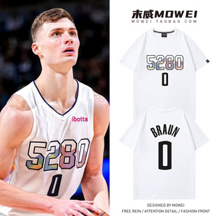 掘金队布劳恩0号球衣城市版美式休闲篮球运动训练短袖T恤男夏季潮